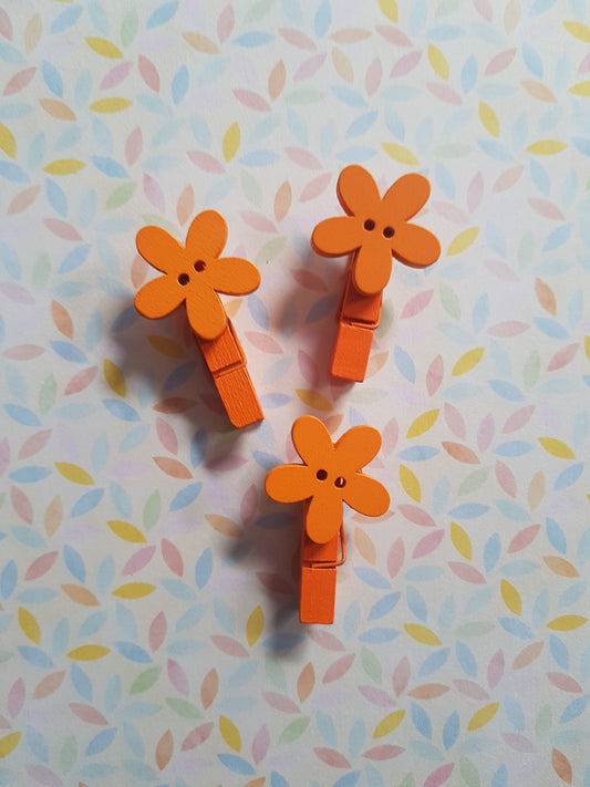 flower button memo peg clips - orange