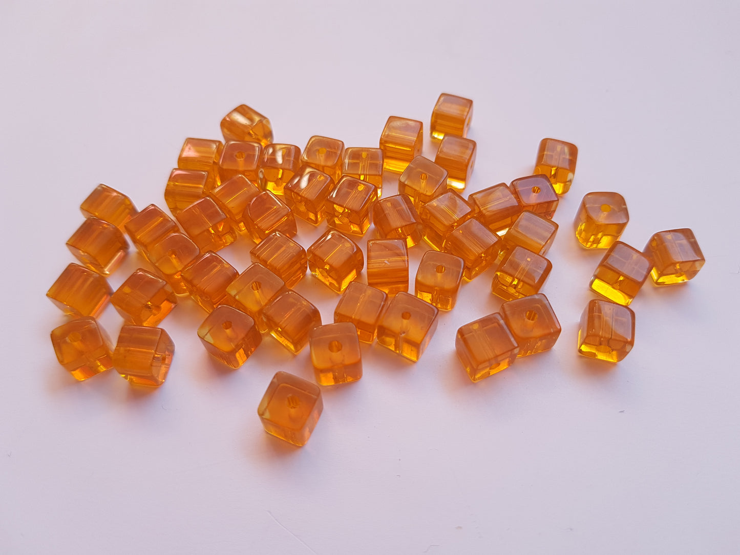 6mm glass cube beads - orange