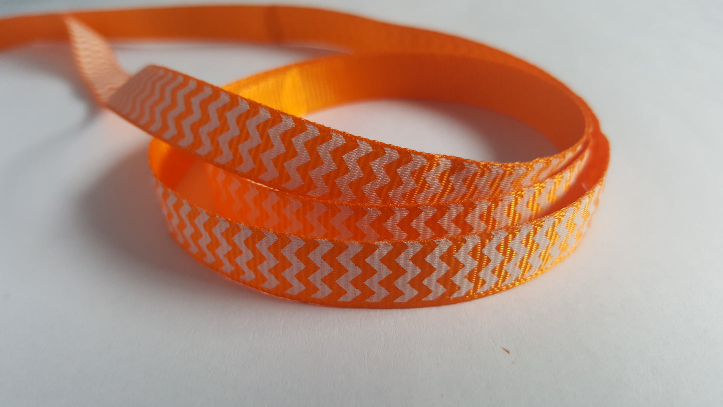 3m printed grosgrain ribbon - 9mm - chevron - orange