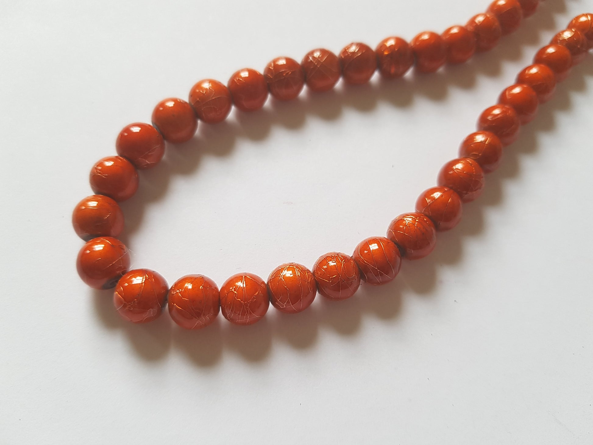 8mm metallic drawbench glass beads - orange