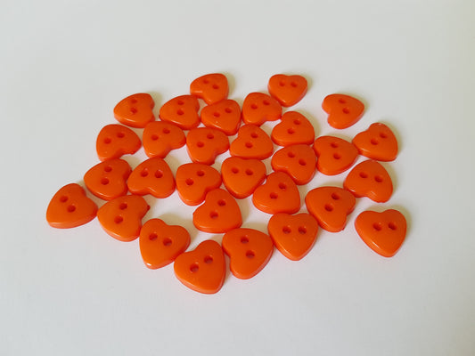 12mm acrylic heart buttons - orange