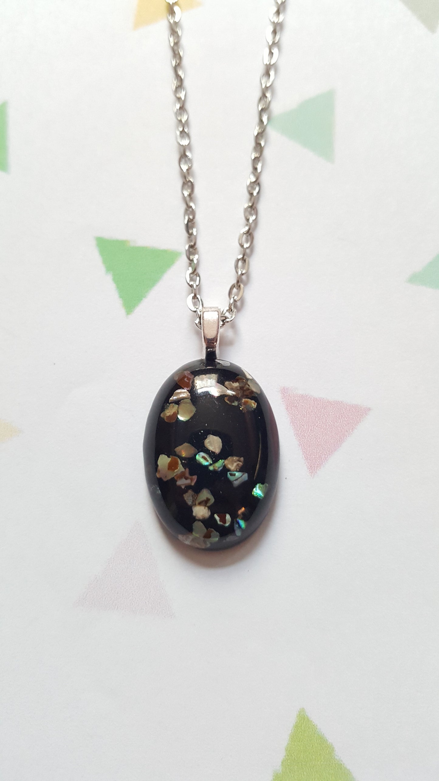 black resin glitter necklace - oval 