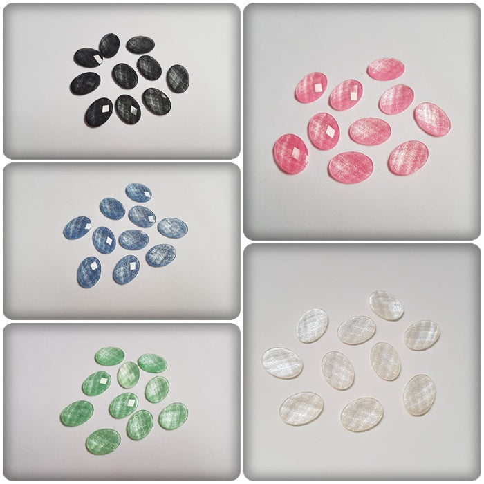 14mm faceted glitter resin oval cabochons