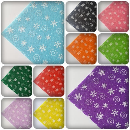 1 x Snowflake Printed Felt Sheet | 12" Square (30cm) Polyester Fabric for Christmas Crafts, Sewing & DIY Projects