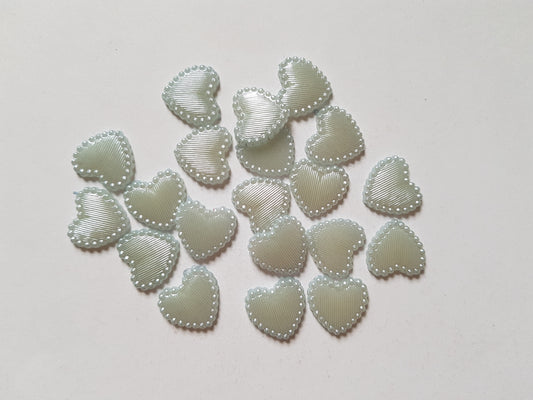 14mm acrylic pearl heart cabochons - pale blue