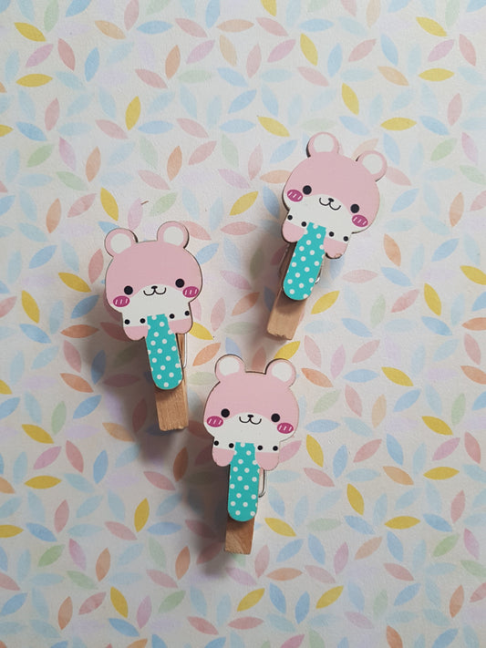 bear memo pegs - pale pink