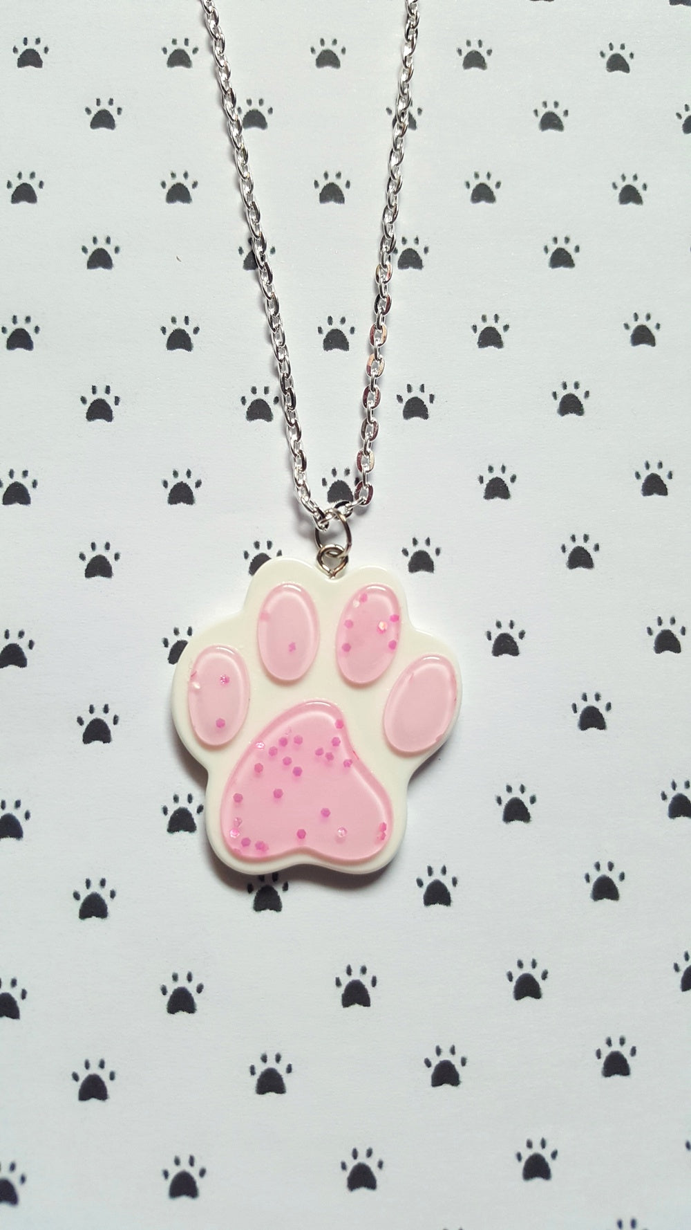 glitter pawprint necklace - pale pink 