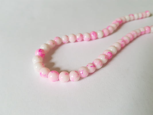 6mm mottled glass round beads - pale pink