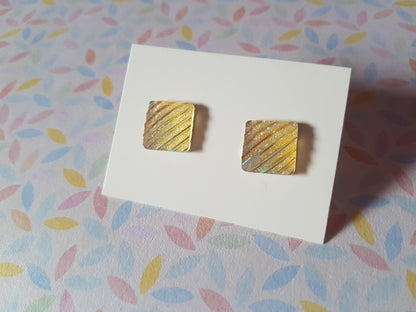 druzy striped stud earrings - square - pale yellow