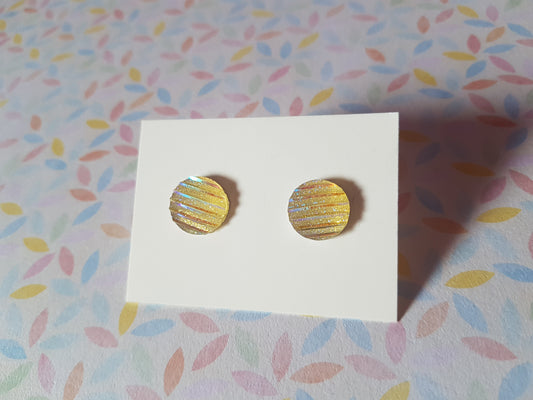 druzy striped stud earrings - round - pale yellow