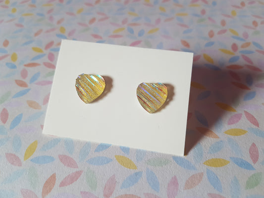 druzy striped stud earrings - heart - pale yellow