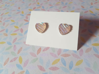 druzy striped stud earrings - heart - peach