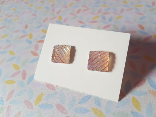 druzy striped stud earrings - peach