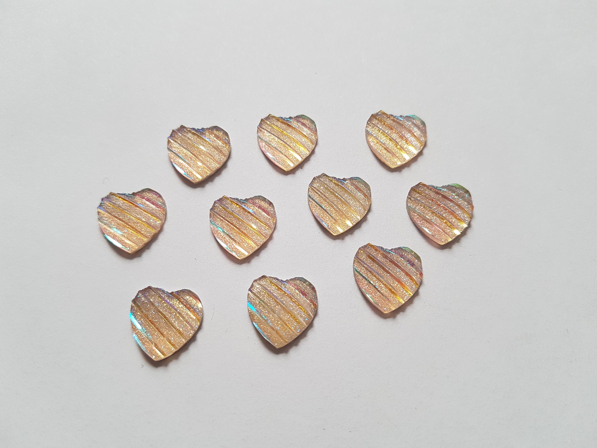 glitter heart cabochons - peach