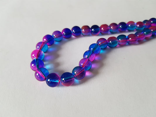 8mm 2-tone round glass beads - pink/blue