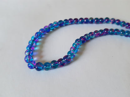 6mm mottled glass beads - pink/blue