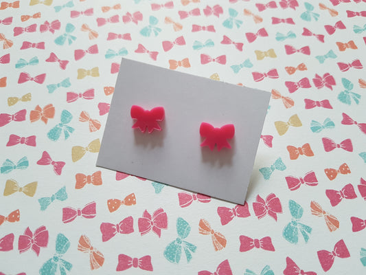 bow stud earrings - pink 