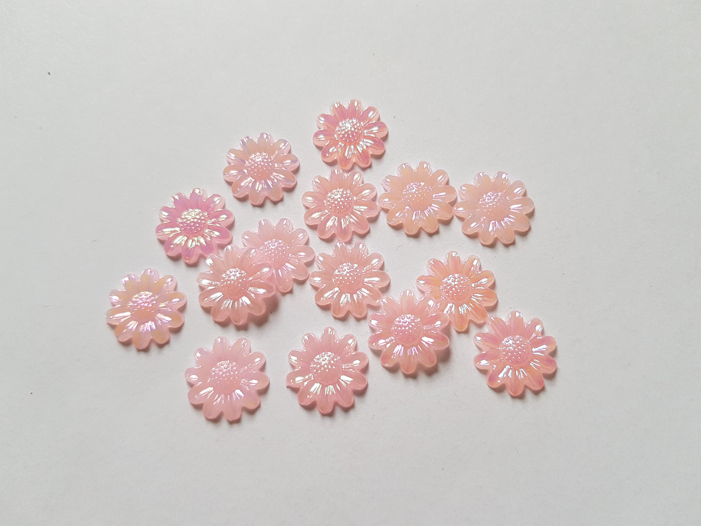 12mm AB plated flower cabochons - pink