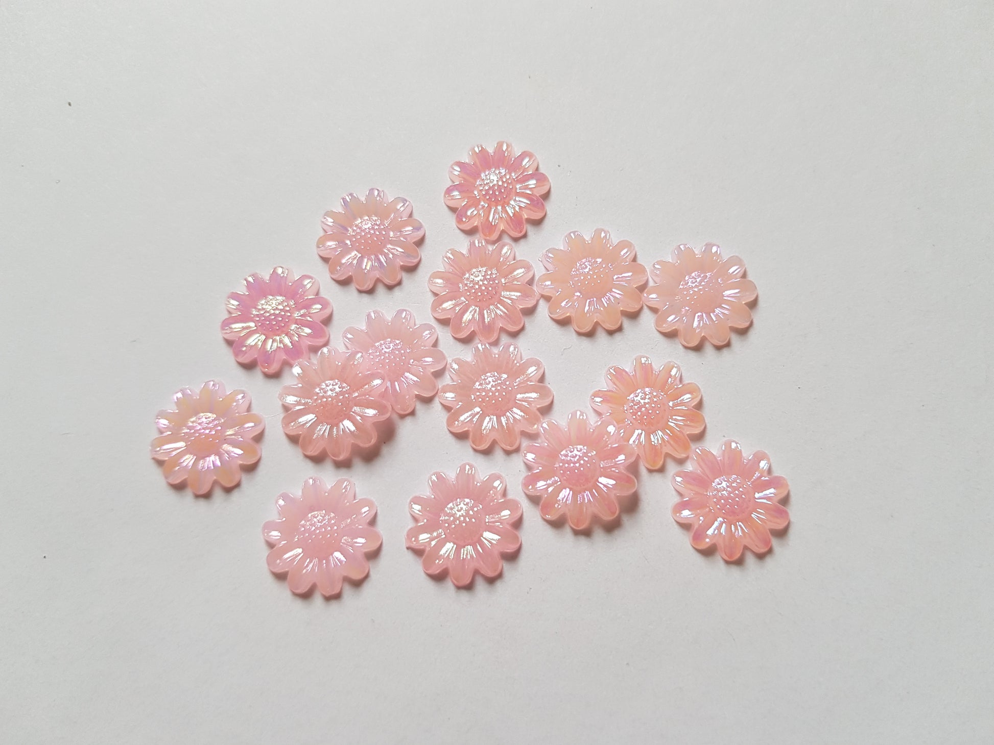 12mm AB plated flower cabochons - pink