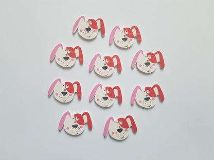 10 x 2-Hole Printed Wooden Buttons - 33mm - Dog - Pink