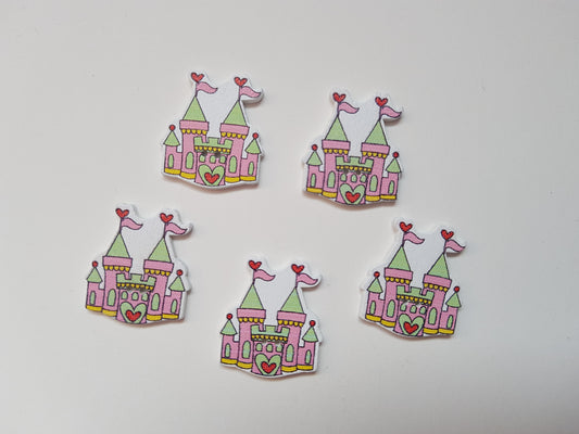 30mm wooden castle buttons - pink