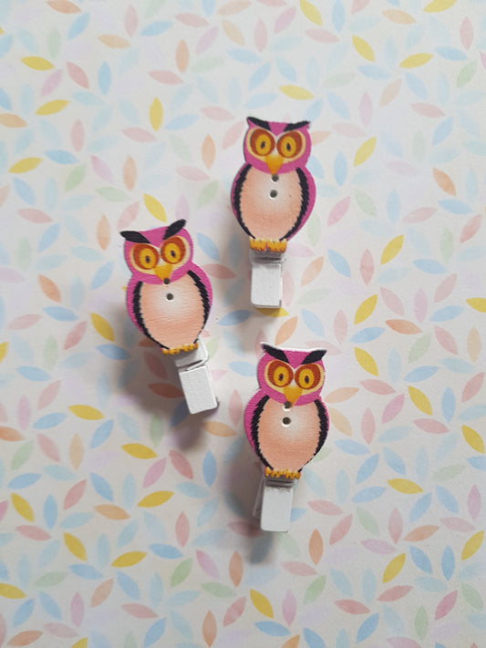 owl mini memo peg clips - pink