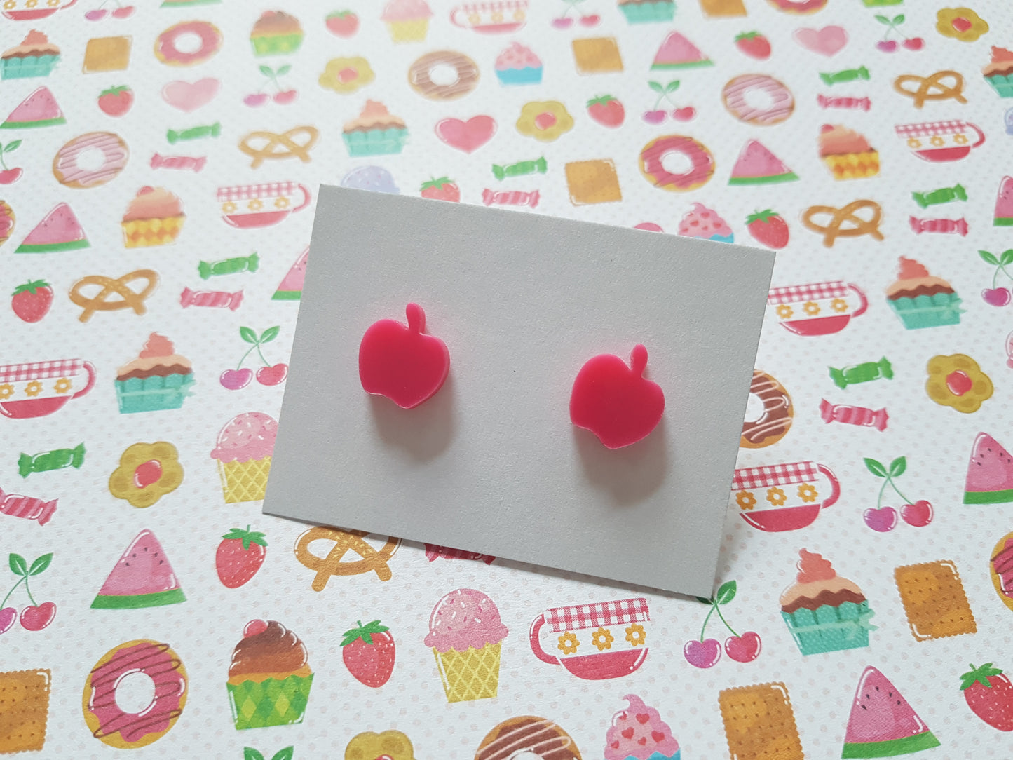 apple stud earrings - pink