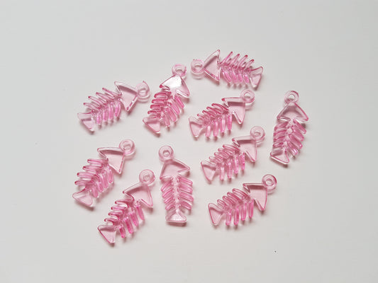 33mm acrylic fish skeleton pendants - pink