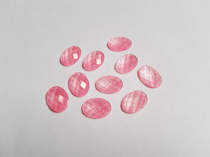 10 x Resin Cabochons - Faceted Oval - 14mm - Pink