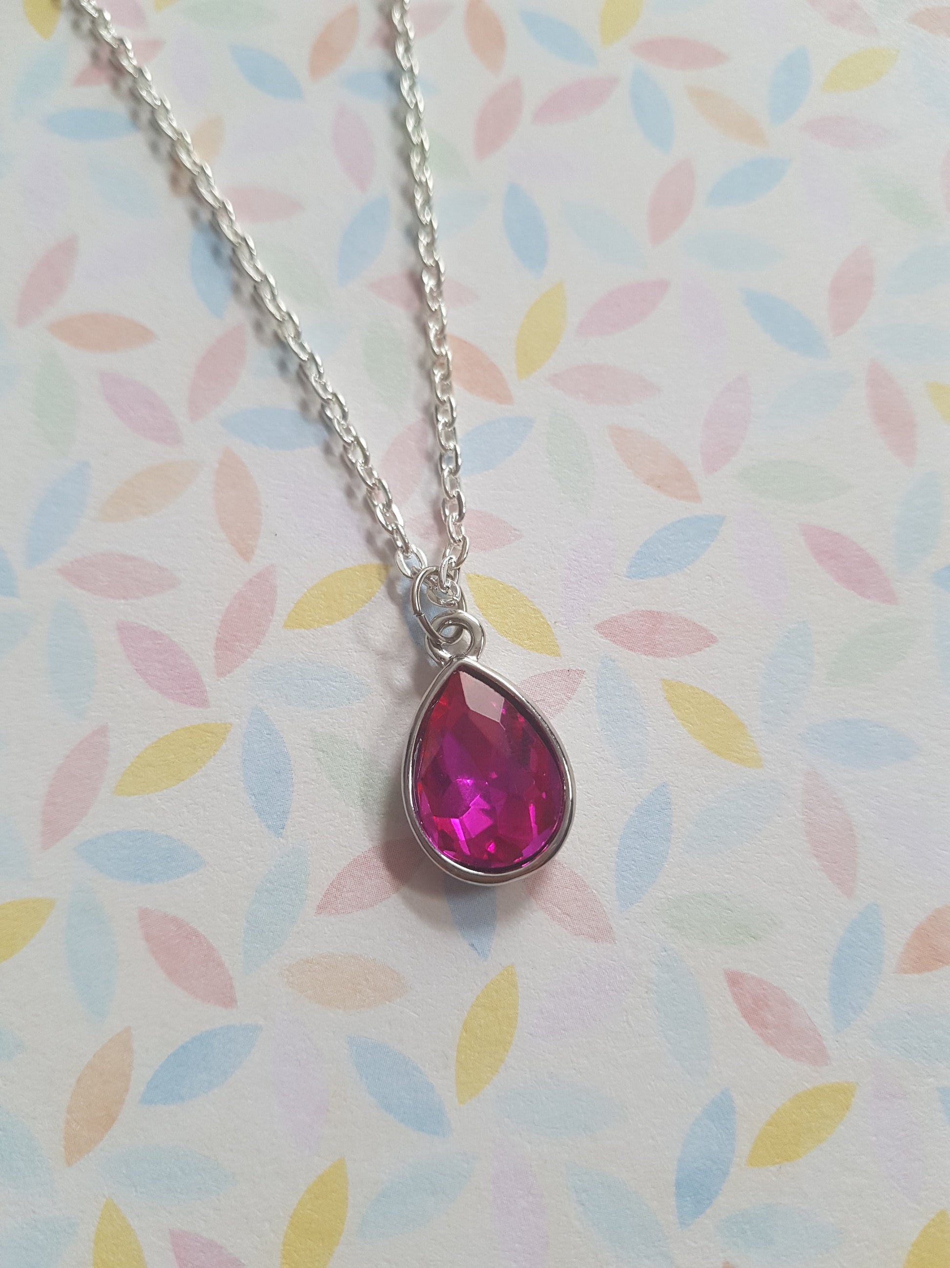 faceted glass drop necklace - pink