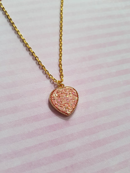 druzy heart necklace - pink