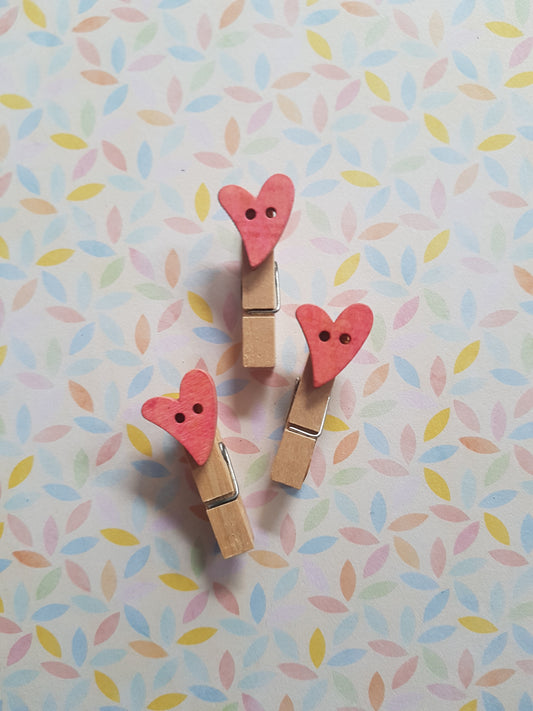 heart mini memo peg clips - pink