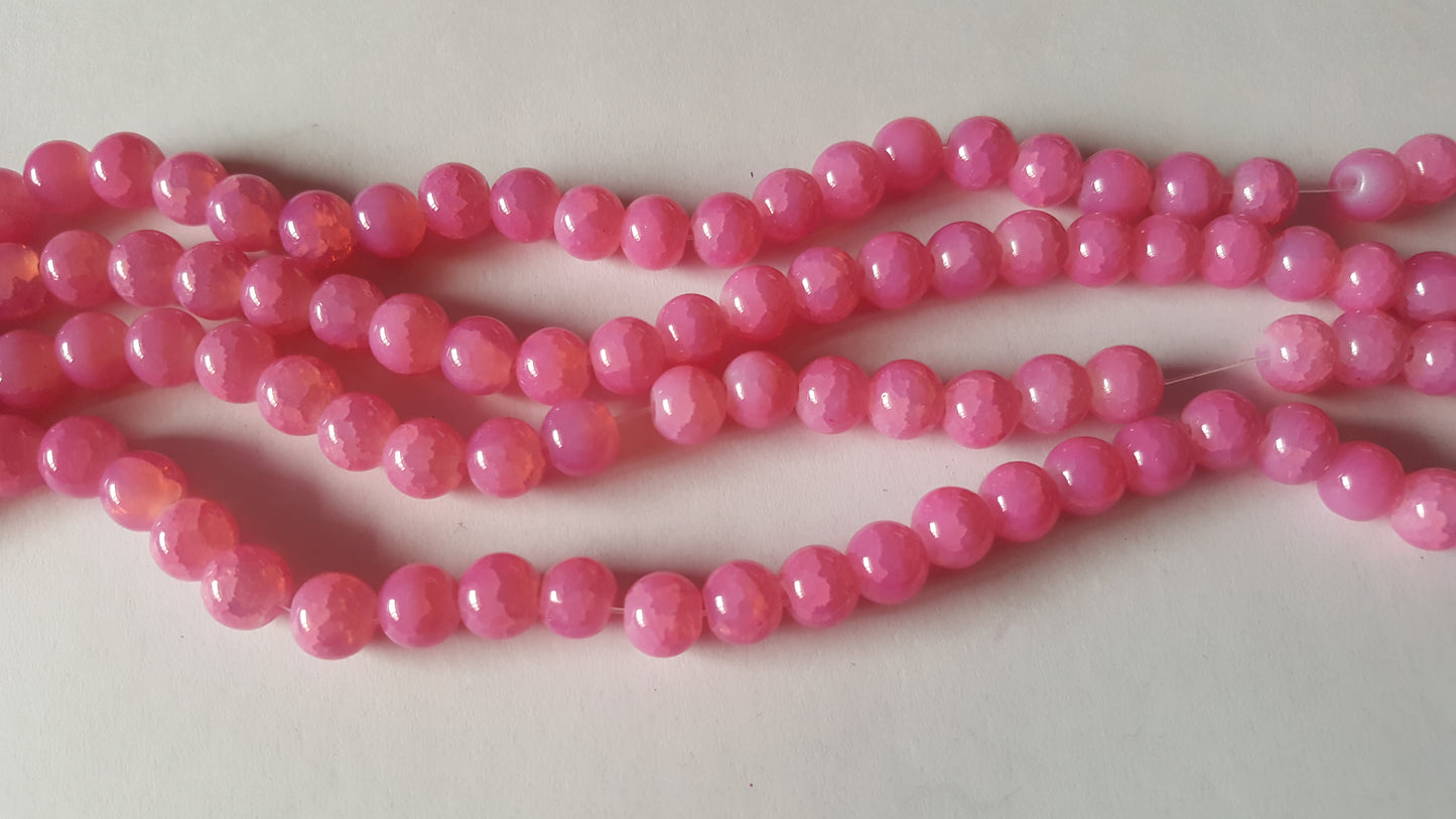 8mm imitation jade crackle glass beads - pink 