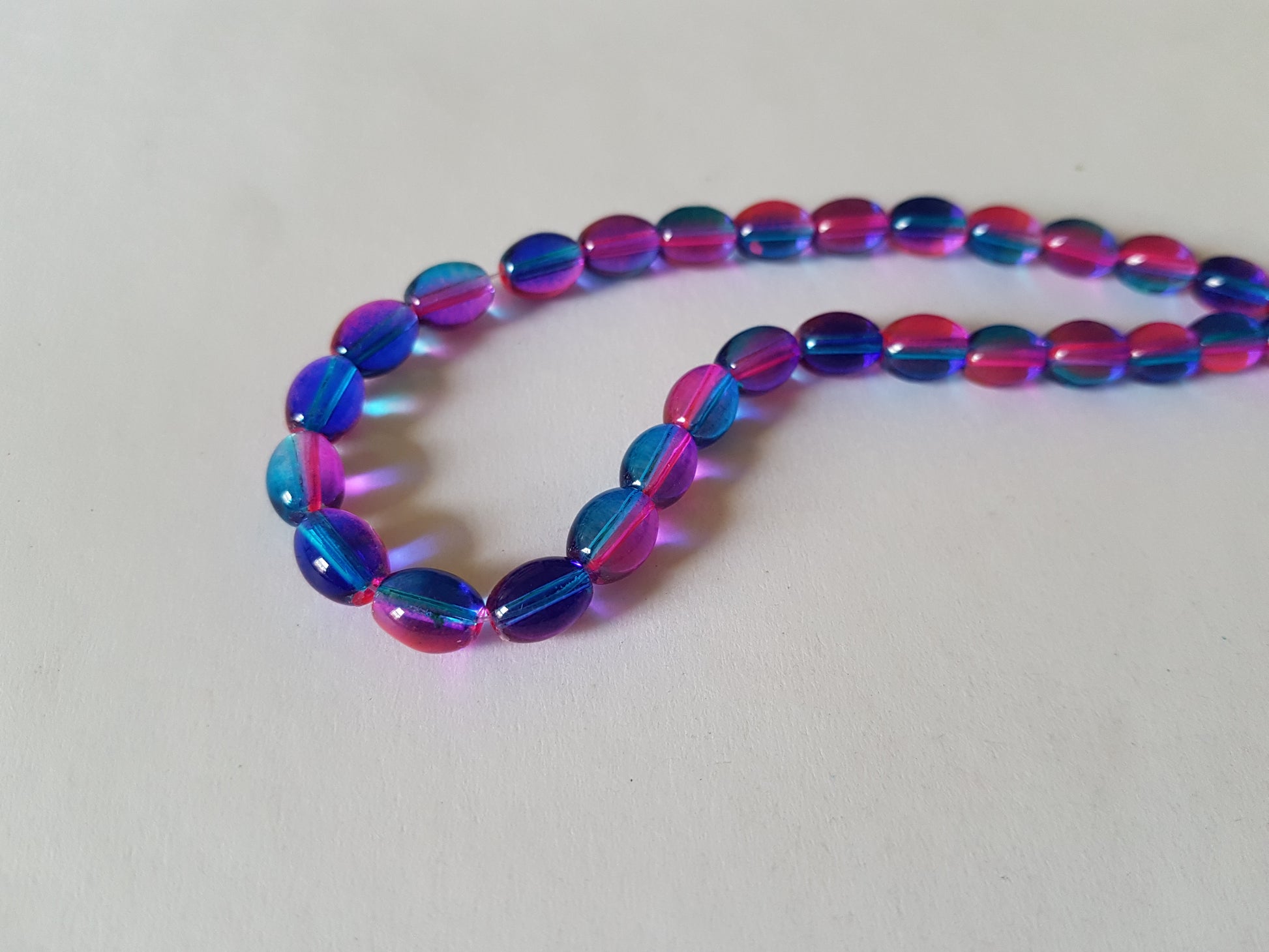 9mm 2-tone glass oval beads - pink/blue