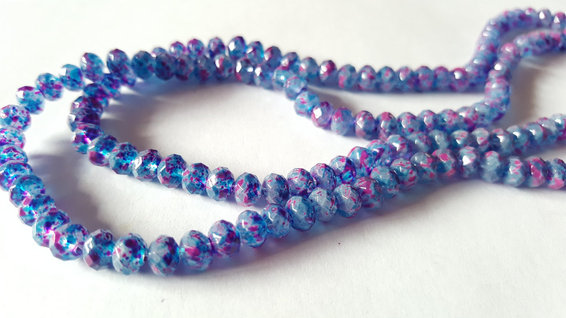 6mm mottled glass rondelle beads - pink/blue