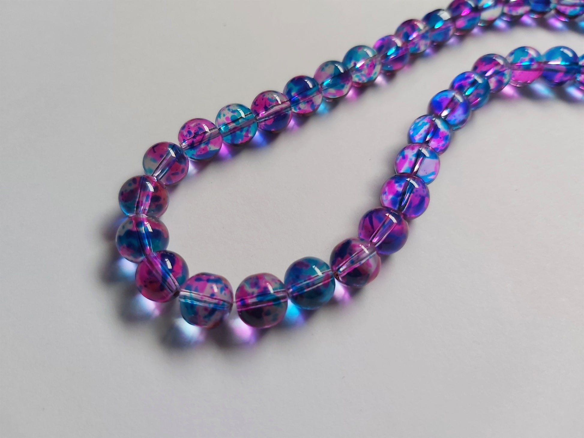 8mm mottled glass beads - pink/blue