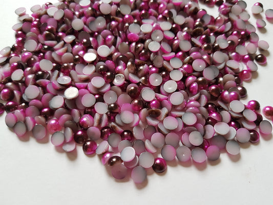 6mm 2-tone acrylic pearl cabochons - pink/brown