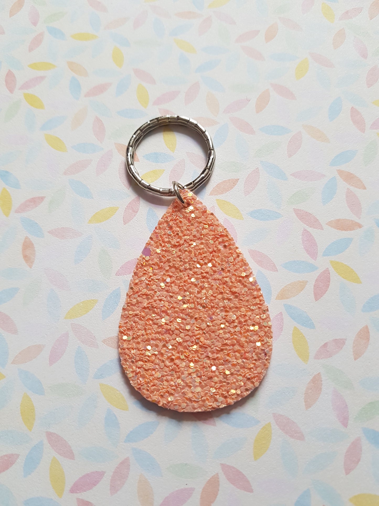 faux leather glitter drop keyring - pink