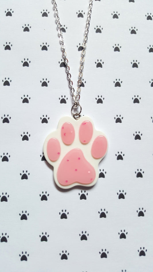 glitter pawprint necklace - pink