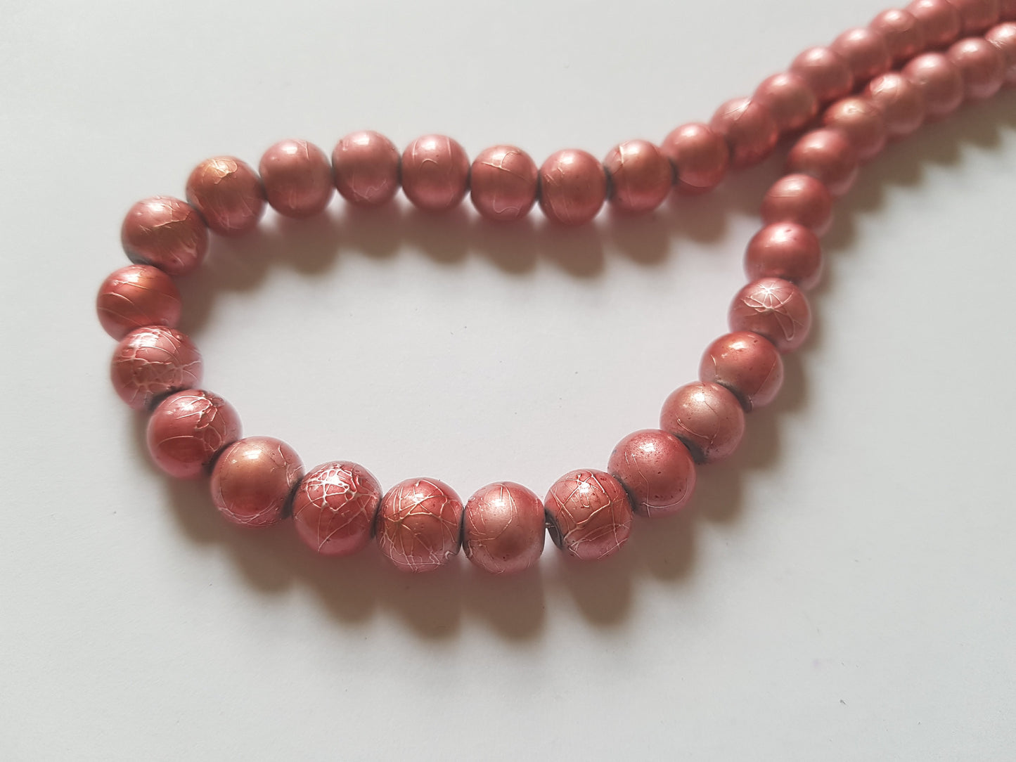 8mm metallic drawbench glass beads - pink