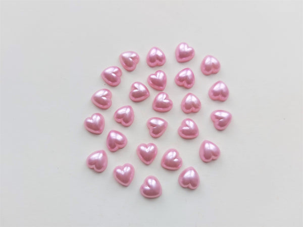 10.5mm acrylic pearl heart cabochons - pink