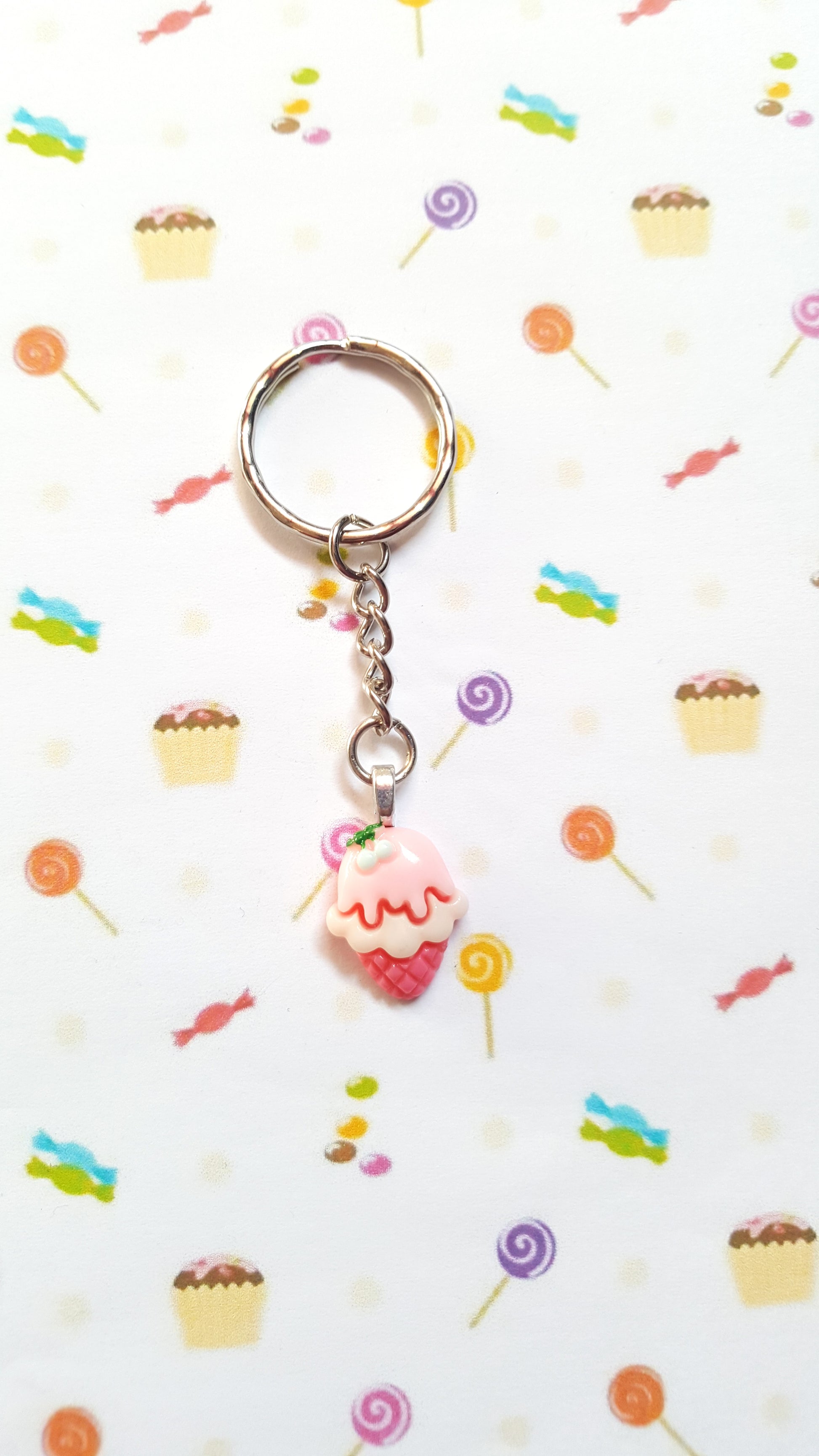 pink ice cream cone keyring