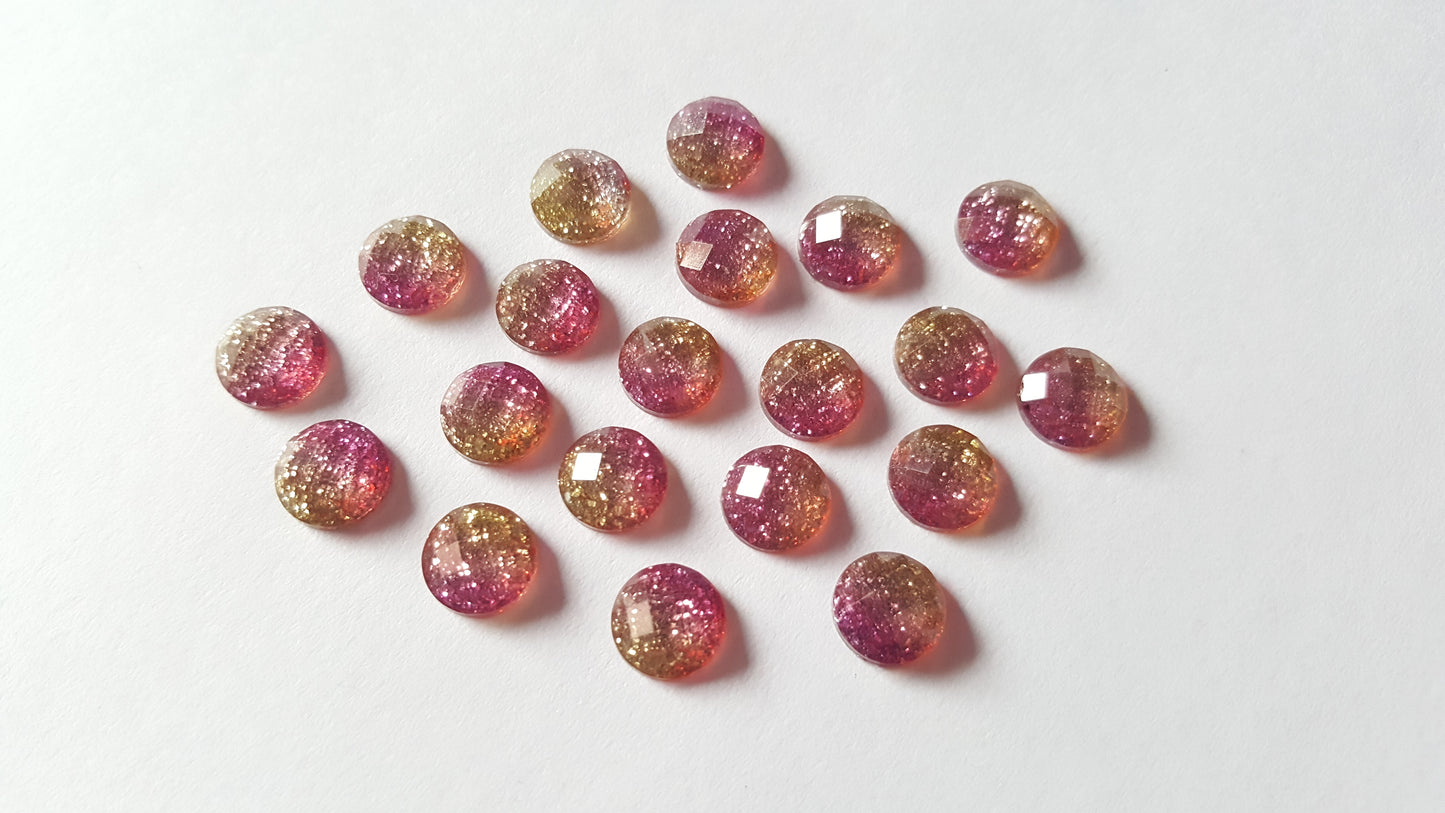 faceted glitter cabochons - pink & yellow