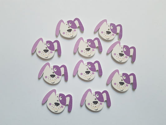 10 x 2-Hole Printed Wooden Buttons - 33mm - Dog - Purple