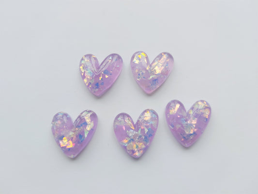 20mm sparkle resin heart cabochons - purple