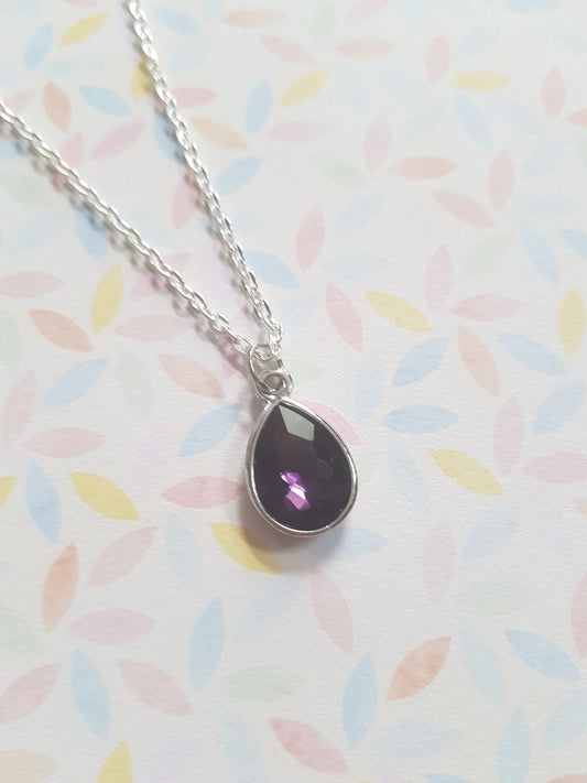 faceted glass drop necklace - purple