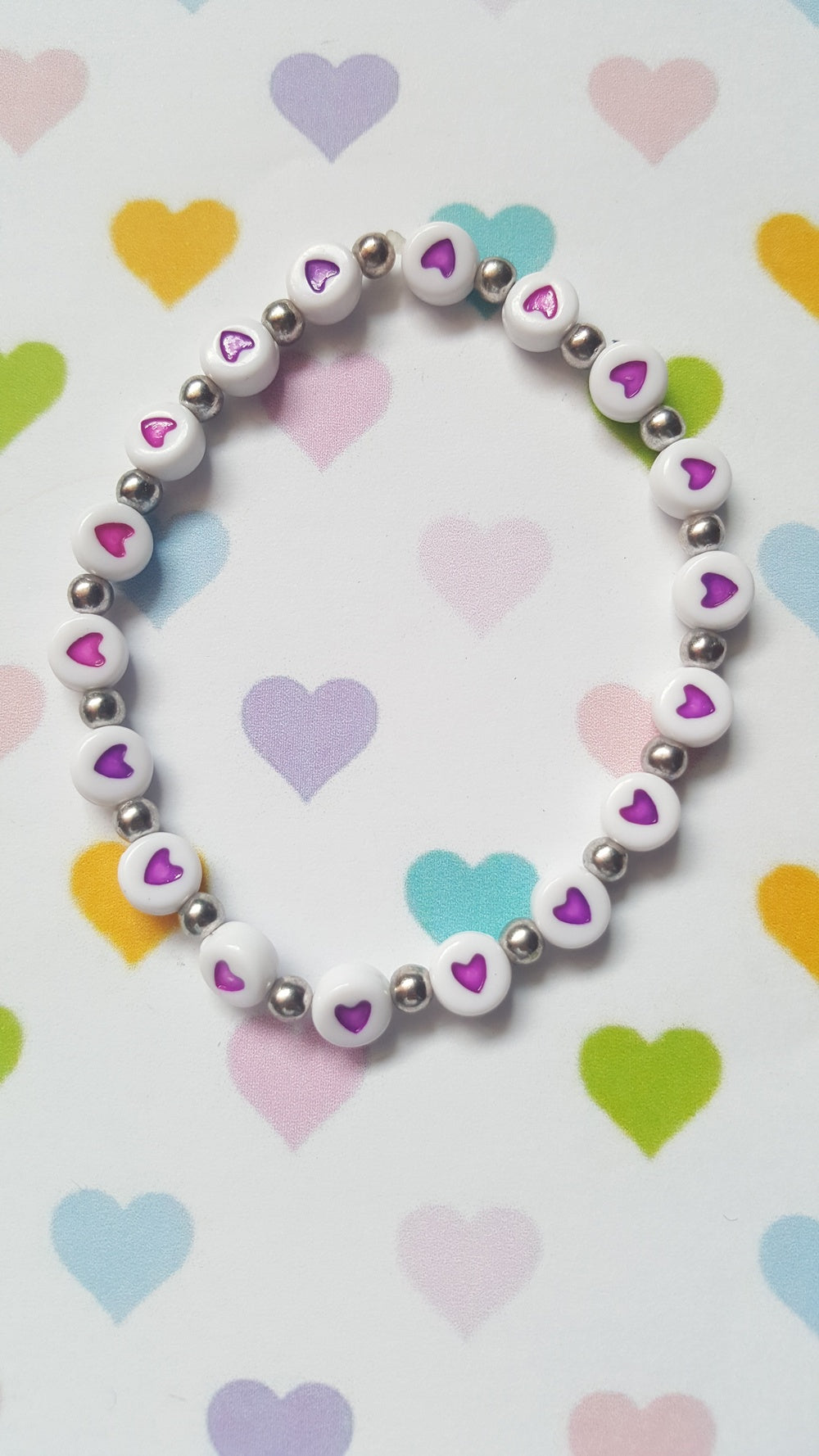 beaded heart coin bracelet - purple 