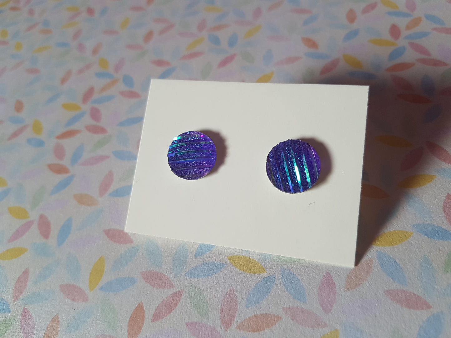 druzy striped stud earrings - round - purple