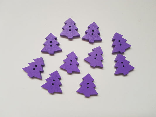 23mm wooden christmas tree buttons - purple