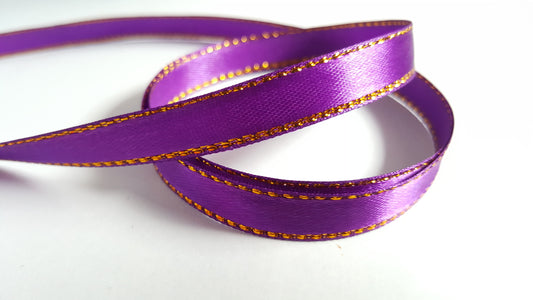 3m gold-edged satin ribbon - 10mm - purple